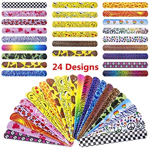 Book Cover JOSENI 72 PCs Slap Bracelets Toys Party Favors Pack (24 Designs) with Colorful Hearts Emoji Peace Animal Prints-Birthday School Classroom Prize For Kids Boys Girls