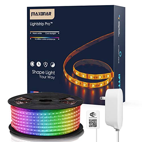 Book Cover Maxonar LED Strip Lights Works with Alexa (16.4Ft/5M) WiFi Wireless Light Strips RGB Multicolor Waterproof IP65 Smart Phone Controlled DIY Kit Works with Amazon Echo Google Home Christmas Decoration