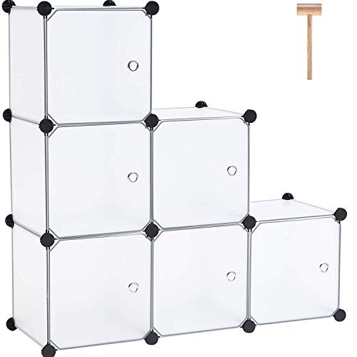 Book Cover C&AHOME - DIY 6 Cube Semitransparent Closet Organizer Media Storage Cabinet Bookcase Shelf Toy Rack with Doors, Translucent