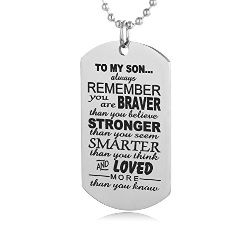 Book Cover Hand Stamped Dog Tag-You Are Braver Than You Believe-Pendant Necklace Inspirational Gifts For Son Daughter (To my son)