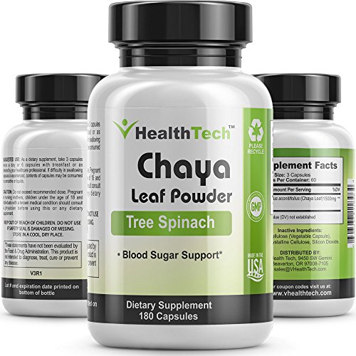 Book Cover Chaya (Tree Spinach) - Leaf Powder - Blood Sugar Support - Blood Circulation - 180 Veggie Capsules - V-HealthTech