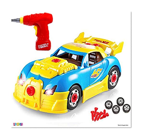 Book Cover Take Apart Racing Car Toys - Build Your Own Toy Car with 30 Piece Constructions Set - Toy Car Comes With Engine Sounds & Lights & Drill With Toy Tools For Kids - Newest Version - Original - By Play22