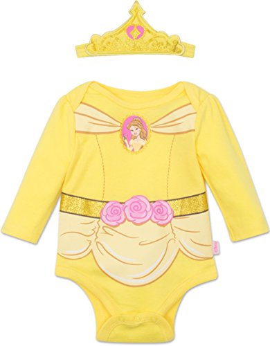 Book Cover Disney Princess Belle Baby Girls' Costume Long Sleeve Bodysuit and Tiara Headband Yellow, 3-6 Months