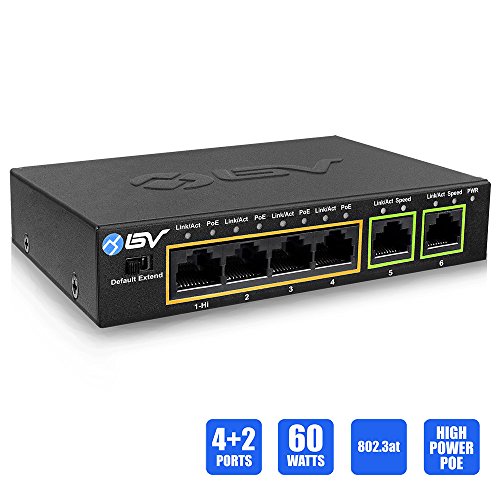 Book Cover BV-Tech 6 Port PoE+ Switch (4 PoE+ Ports with 2 Ethernet Uplink and Extend Function) - 60W - 802.3at + 1 High Power PoE Port