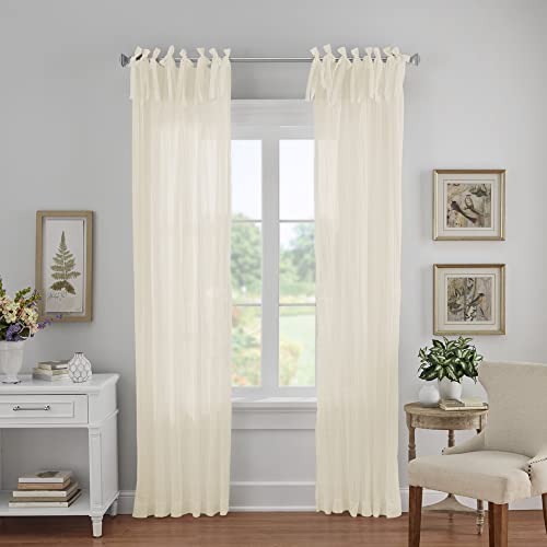 Book Cover Elrene Home Fashions Jolie Crushed Semi-Sheer Window Curtain, Adjustable Tie-Top Single Panel, 52