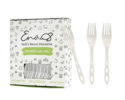 Book Cover 100% Compostable Non Plastic Forks [100 Pack] CPLA Disposable Forks. Non Plastic Silverware Set. Eco-Friendly Cutlery, Off White Flatware, Extra Sturdy Utensils, by Earth's Natural Alternative