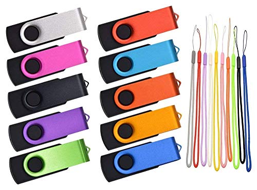 Book Cover Thumb Drive 16GB 10 Pack USB Flash Drives Bulk, Kepmem Metal Swivel USB 2.0 Memory Stick Colorful Jump Drive Portable 16 GB Zip Drive with Multicolor Lanyards for Data Storage and Transfer