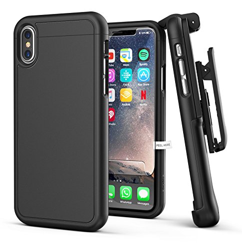Book Cover Encased iPhone X Belt Case [SlimShield Series] Protective Grip Case with Holster Clip for Apple iPhoneX/iPhone Xs (2017/2018 Release) Smooth Black