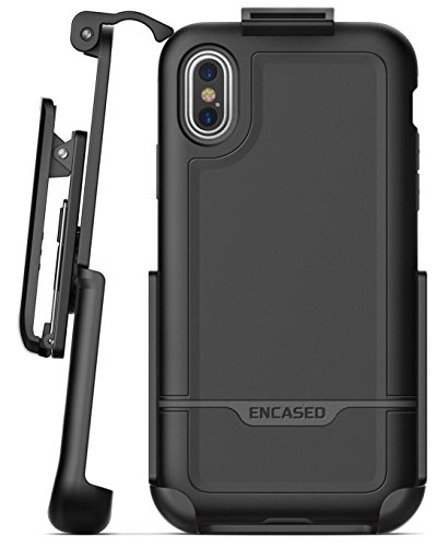 Book Cover Encased Clip Holster iPhone X/iPhone Xs Belt Case, (Rebel Series) Heavy Duty Protective Cover Compatible with Apple iPhone X (Black)