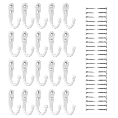 Book Cover 20 Pieces Wall Mounted Hook Robe Hooks Single Coat Hanger and 50 Pieces Screws (White)