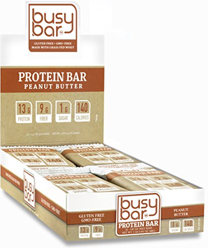 Book Cover Busy Bar, Grass Fed Whey Protein Bars, Peanut Butter, 1g of Sugar, 13g of Protein, Only 140 Calories, Gluten Free, Low Carb Bar, Soy Free, GMO-Free, Perfect Snack On-The-Go (12 Bars)