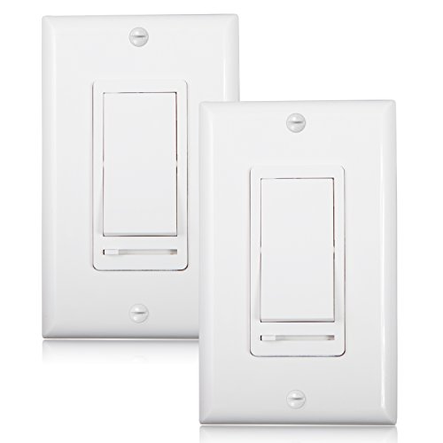 Book Cover Maxxima 3-Way/Single Pole Decorative LED Slide Dimmer Rocker Switch Electrical light Switch 600 Watt max, LED Compatible, Wall Plate Included (2 Pack)