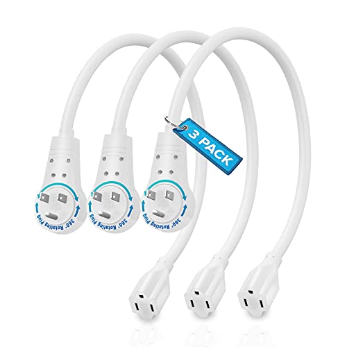 Book Cover Maximm Extension Cord 1 Foot White Flat Plug, 360Â° Rotating Short Power Cord Single Outlet, Indoor 16 Gauge 3 Prong Grounded Wire UL Listed (1Ft White)