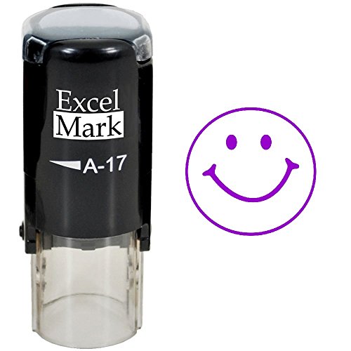 Book Cover Round Teacher Stamp - SMILEY FACE 1 - PURPLE INK