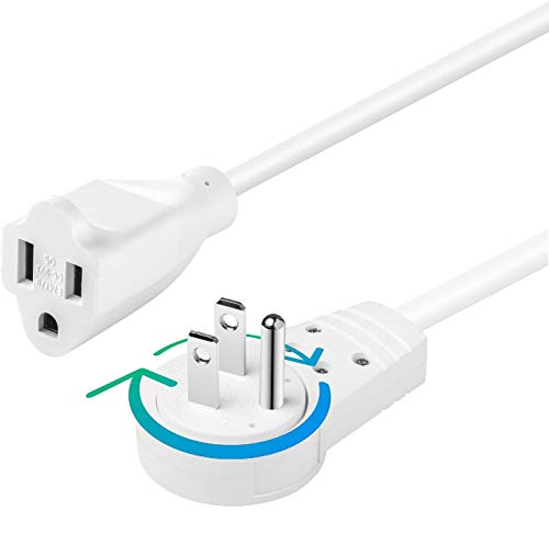 Book Cover Maximm Cable 10 Feet 360Â° Rotating Flat Plug Extension Cord/Wire, 3 Prong Grounded Wire 16 Awg Power Cord - White
