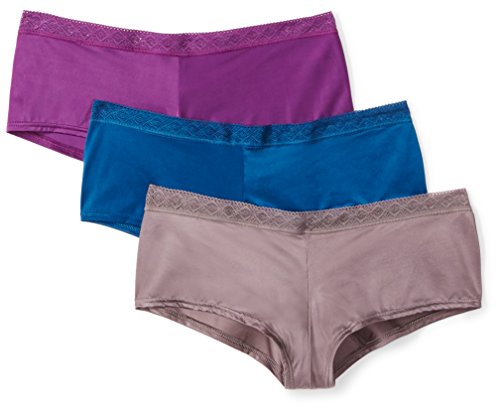 Book Cover Amazon Brand - Mae Women's Soft Microfiber Cheeky Underwear with Lace, 3 Pack