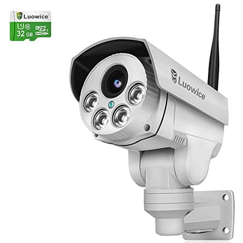 Book Cover Luowice 1080P WiFi Security Camera Outdoor 2MP with PTZ 4X Zoom with Audio Night Vision and Built-in 32G Micro SD Card IP66 Waterproof IP Camera