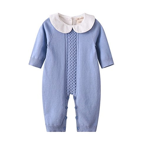 Book Cover Auro Mesa Baby & Little Boy Girl Peter Pan Collar Knit Sweater Romper Outfit Clothes Twin Baby Clothing Jumpsuit Boutique 0-18M