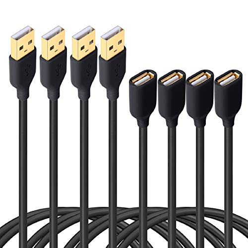 Book Cover Besgoods [4-Pack] 6 Feet Durable Black USB 2.0 Extension Cable Extender Cord - A Male to A Female USB Cable for Keyboard, Mouse, Printer