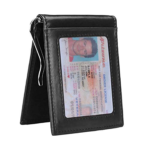 Book Cover Onstro RFID Blocking Slim Wallet for Men Money Clip Bifold Front Pocket Grain Leather - Black -