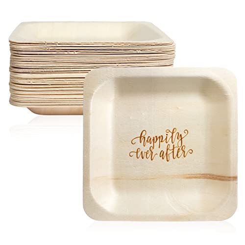 Book Cover Happily Ever After Disposable Wedding Plates – Rustic, Compostable Alternative to Plastic Plates for Wedding Receptions, Engagement Parties, and Rehearsal Dinners (Appetizer, 50-Pack)