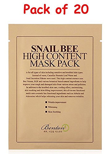 Book Cover [Pack of 20] Benton Snail Bee High content Sheet Mask Pack with Ponytail Elastics