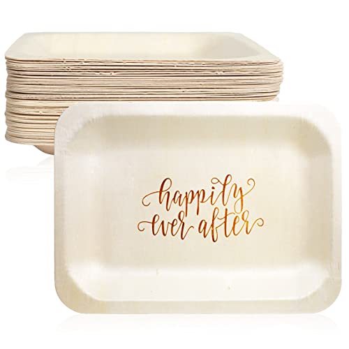 Book Cover Happily Ever After Disposable Wedding Plates – Rustic, Compostable Alternative to Plastic Plates for Wedding Receptions, Engagement Parties, and Rehearsal Dinners (Salad/Dessert, 50-Pack)