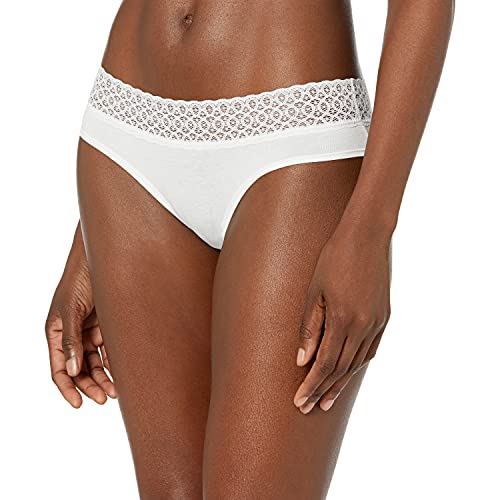 Book Cover Amazon Brand - Mae Women's Lace Waistband Cotton Hipster Underwear, 3 Pack