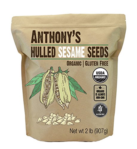 Book Cover Anthony's Organic Hulled Sesame Seeds, 2lbs, White, Raw, Gluten Free, Non GMO, Keto Friendly