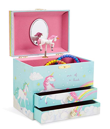 Book Cover Jewelkeeper Unicorn and Rainbow Musical Jewelry Box with 2 Pullout Drawers, The Beautiful Dreamer Tune