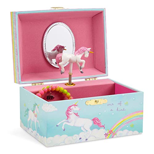 Book Cover Jewelkeeper Girl's Musical Jewelry Storage Box with Spinning Unicorn, Rainbow Design, The Unicorn Tune