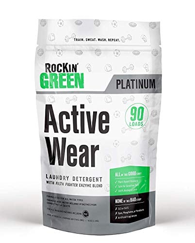 Book Cover Rockin' Green Active Wear Laundry Detergent 45oz (90 Loads) | All-Natural, Non-Toxic, and Safe for Sensitive Skin | Vegan and Biodegradable | Odor Removing Soap for Gym Workout Clothes & Sports Wear