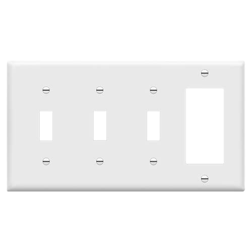 Book Cover ENERLITES Combination Triple Toggle/Single Decorator Rocker Outlet Wall Plate, Standard Size 4-Gang Light Switch Cover (4.50