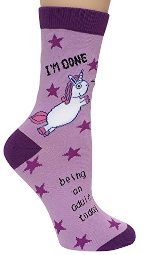Book Cover I'M DONE Being an Adult Today Anydaze Women's Crew Socks, Combed Cotton & SmoothToe,Purple,One Size
