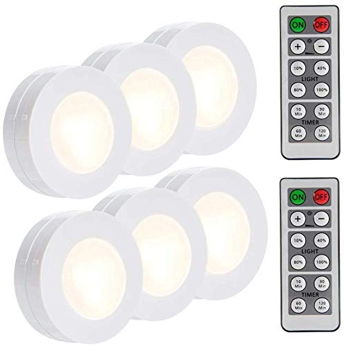Book Cover LUNSY LED Puck Lights Battery Operated, Wireless Closet Push Tap Lights with Remote Control, 4000K - 6Pack