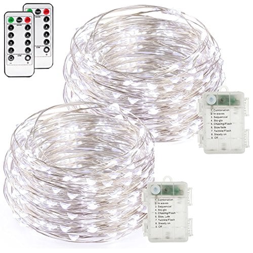 Book Cover buways Fairy Lights,2-Pack Battery Operated Waterproof Cool White 50 LED Fairy String Lights,16.4ft Silver Wire Light with Remote Control for Christmas Parties,Garden and Home Decoration