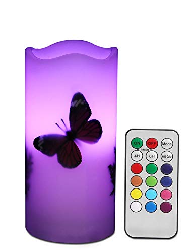Book Cover LED Candles Flameless Battery Operated with Remote Timer 6'' Tealight Butterfly & Plants Decor Real Wax Electric Candle Lights 12 Color Changing for Home&Kitchen Indoor/Outdoor Party