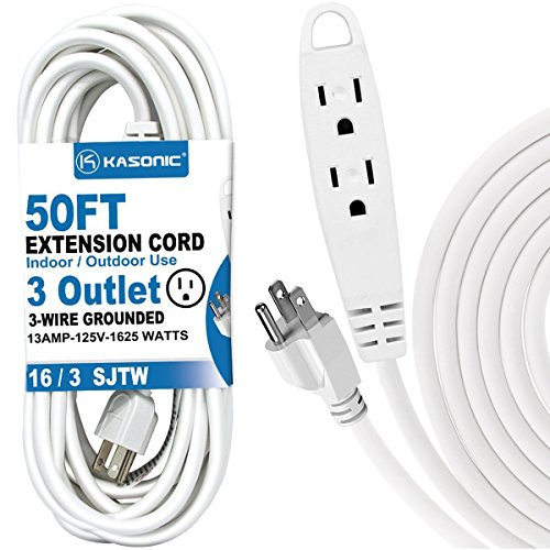 Book Cover 50-Feet 3 Outlet Extension Cord, Kasonic UL Listed, 16/3 SJTW 3-Wire Grounded, 13 Amp 125 V 1625 Watts, Multi-Outlet Indoor/Outdoor Use (50 Ft)