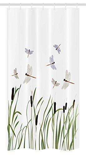 Book Cover Ambesonne Dragonfly Stall Shower Curtain by, Flying Small Dragonflies over Tall Reeds Botanical Environmental Artsy Graphic, Fabric Bathroom Decor Set with Hooks, 36 W x 72 L Inches, Purple Green