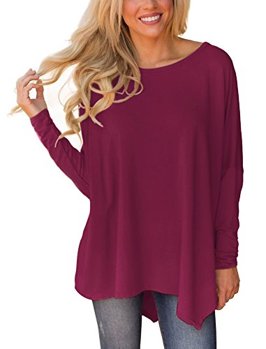 Book Cover XUERRY Women Solid Batwing Sleeve Pullover Dolman Tunic Tops Round Neck Loose Blouses