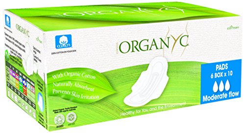 Book Cover Organyc 100% Organic Cotton Pads with Wings for Sensitive Skin, Moderate, 60 Count
