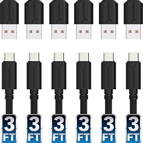 Book Cover Sabrent [6-Pack] 22AWG Premium 3ft USB-C to USB A 2.0 Sync and Charge Cables [Black] (CB-C6X3)