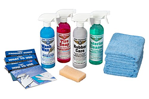 Book Cover Aero Cosmetics Complete Car Care Kit - Wash Wax All, Interior Cleaner, Tire Soap, Rubber Conditioner, Aircraft Grade & Quality for Your Car, Boat & RV