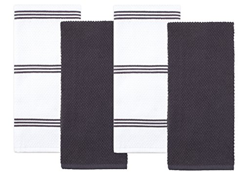 Book Cover Sticky Toffee Cotton Terry Kitchen Dish Towel, 4 Pack, 28 in x 16 in, Gray Stripe