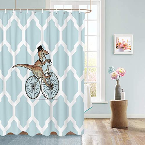 Book Cover Vandarllin Custom Dinosaur Bicycle Geometric Pattern Waterproof Shower Curtain Bathroom Decor, 36