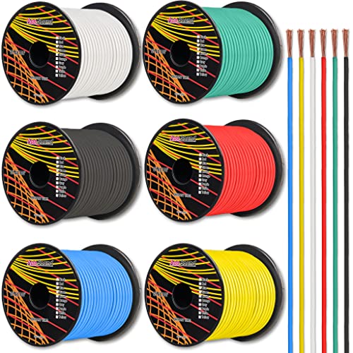 Book Cover 16 Gauge Ga 6 Rolls of 100 Feet (600 ft total) Copper Clad Aluminum Primary Wire. Great for Audio Speaker Amplifier Remote Automotive Trailer Wiring. Cable Color Set: Black Red Blue White Yellow Green