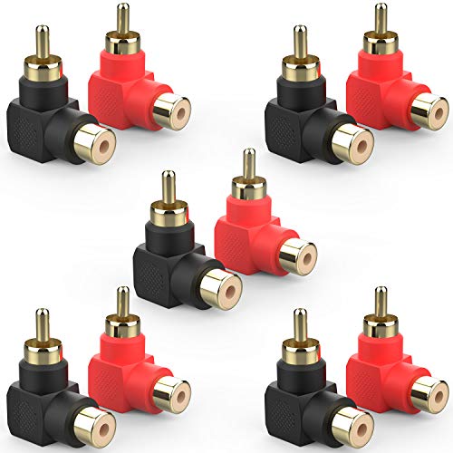 Book Cover Warmstor 5 Pack Gold Plated L Shape 90 Degrees Angle Audio Video RCA Male to Female Coupler Adapter