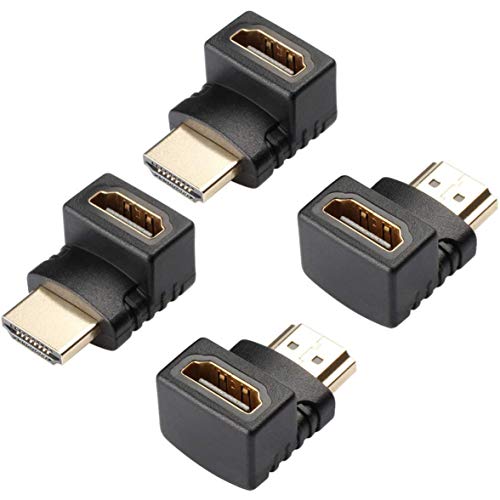 Book Cover Warmstor 4 Pack Gold Plated HDMI 2.0 Male to Female Adapter Connector, 2 Combos Up Down 90 270 Degree Right Angle HDMI Cable Extender 3D&4K Supported