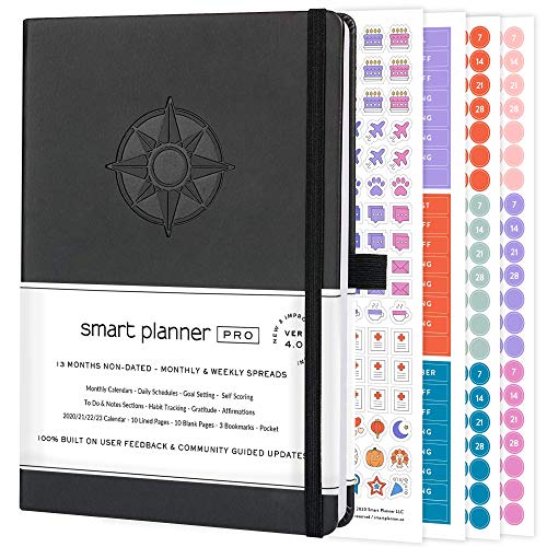 Book Cover Smart Planner Pro â€“ Daily Planner â€“ Tested & Proven to Achieve Goals & Increase Productivity, Time Management & Happiness with Weekly, Monthly, Gratitude Sections, Back Pocket, 2021 Undated Version, A5 (Black)
