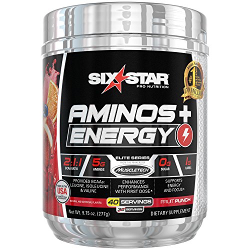 Book Cover Six Star Aminos Plus Energy, BCAA Powder, Fruit Punch, 40 Servings, 277 Gram